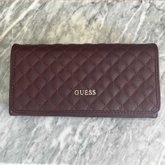 Guess Handbags - Guess Wine Red Quilted Faux Leather Wallet with Snap Closure